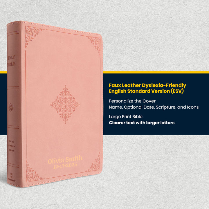 Custom ESV Large Print Dyslexia-Friendly Bible in Faux Leather Pink | Christian Gift for Easier Reading