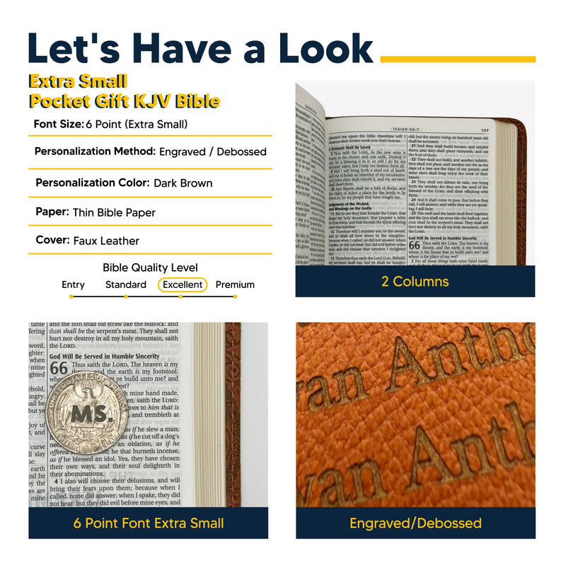 KJV Toffee Brown Mini Pocket Size Holy Bible Extra Small Print