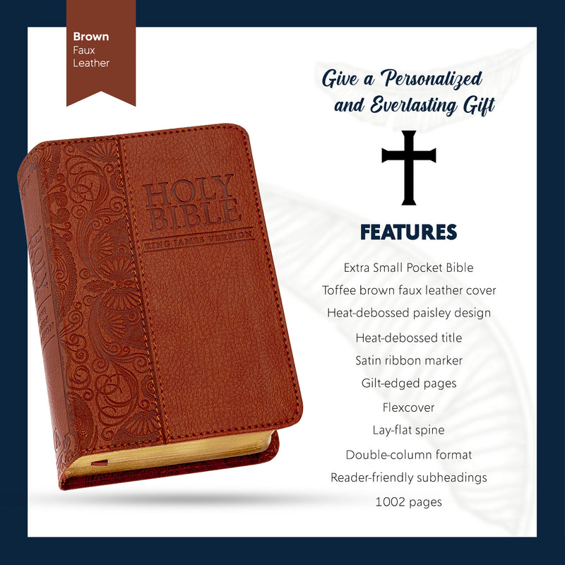 KJV Toffee Brown Mini Pocket Size Holy Bible Extra Small Print