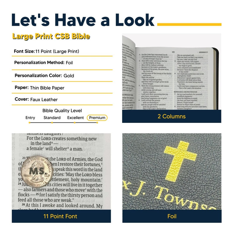 CSB Navy Blue Standard Size Holy Bible Large Print