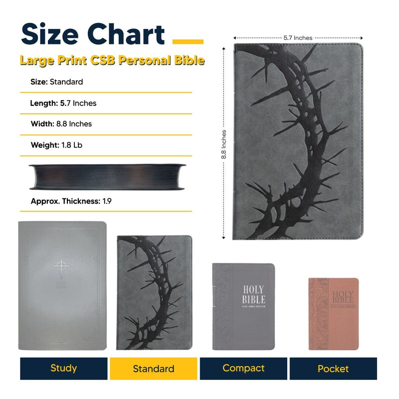 CSB Gray Standard Size Holy Bible Large Print | Crown of Thorns
