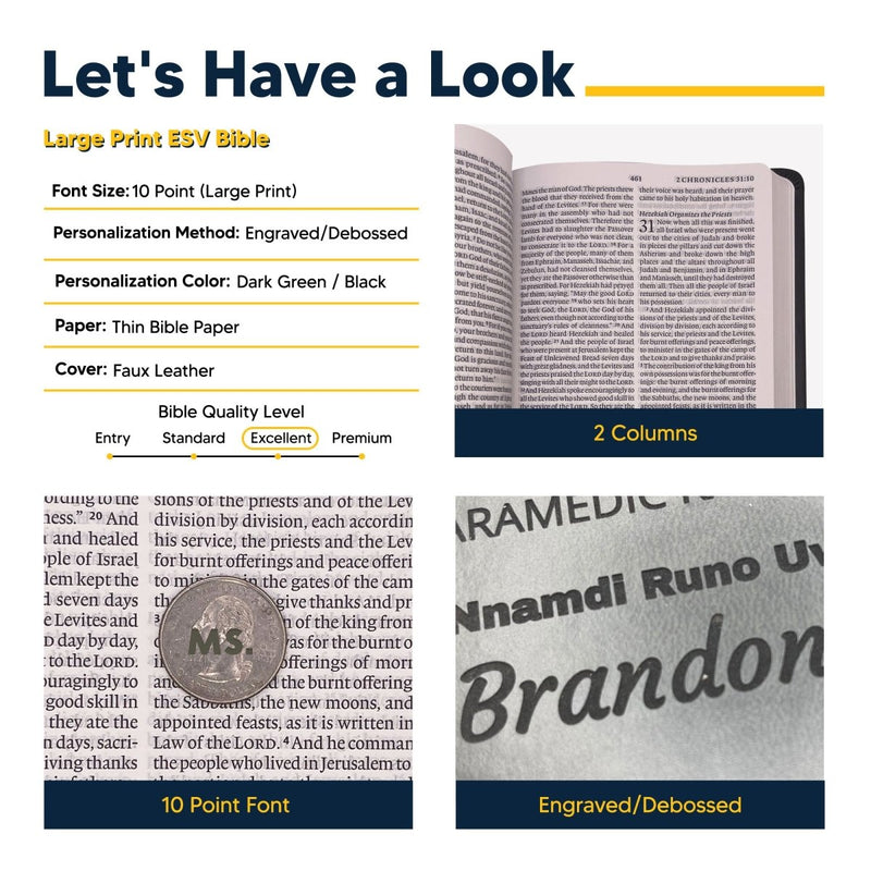ESV Olive Green Standard Size Holy Bible Large Print | Green Cross