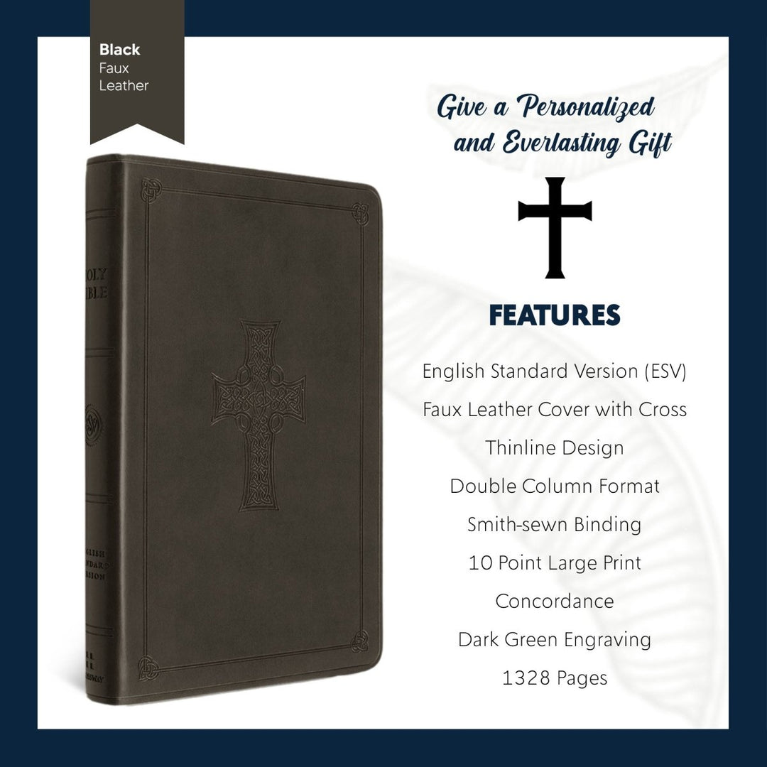 Personalized ESV Thinline Bible Large Print English Standard Version Faux Leather Holy Bible ESV Olive Green Cross | Shepherds Shelf