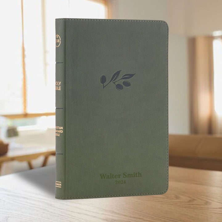 Personalized CSB Thinline Bible Faux Leather Medium Print Size Olive Green | Shepherd Shelf