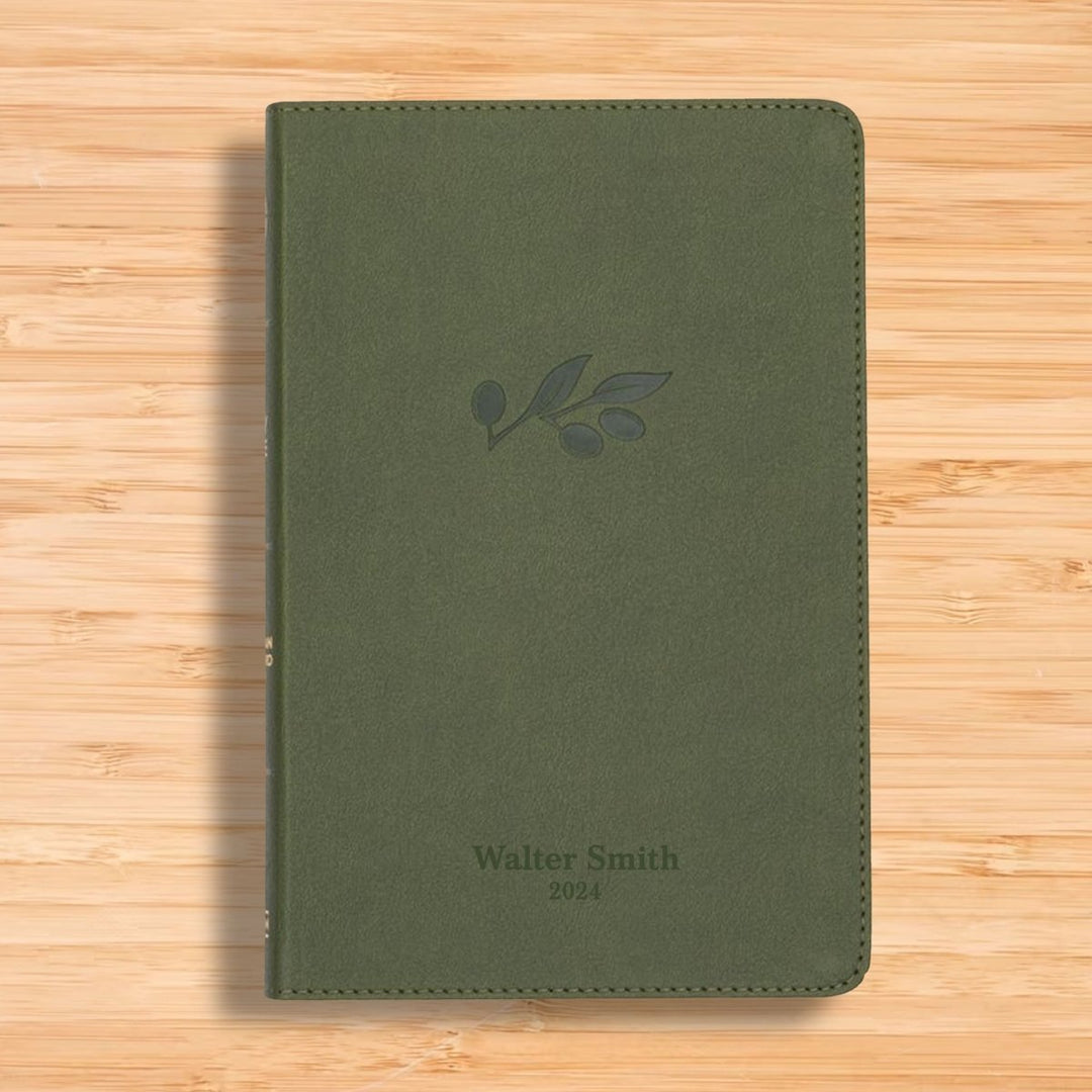 Personalized CSB Thinline Bible Faux Leather Medium Print Size Olive Green | Shepherd Shelf