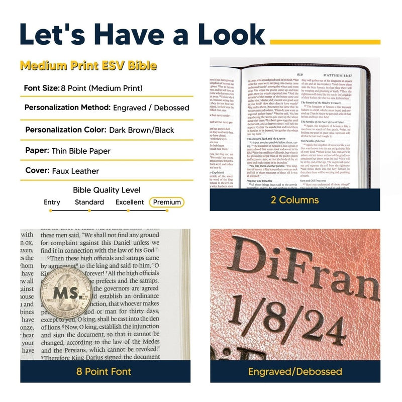 Personalized ESV Thinline Medium Bible With Cross Initial Full Cover | Shepherds Shelf