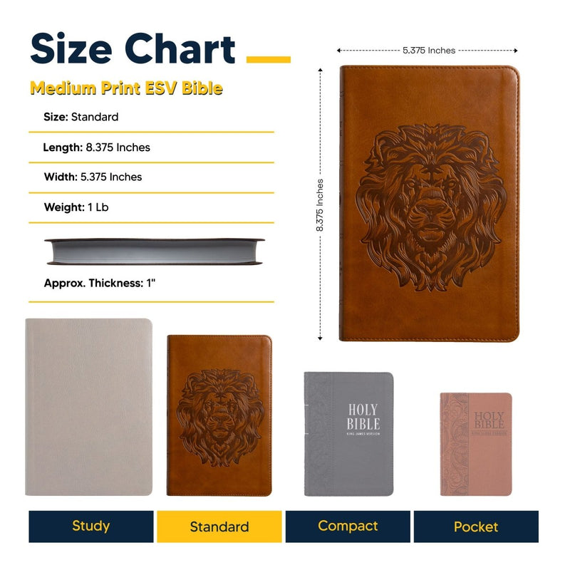 ESV Dark Brown Standard Size Holy Bible Medium Print | Royal Lion