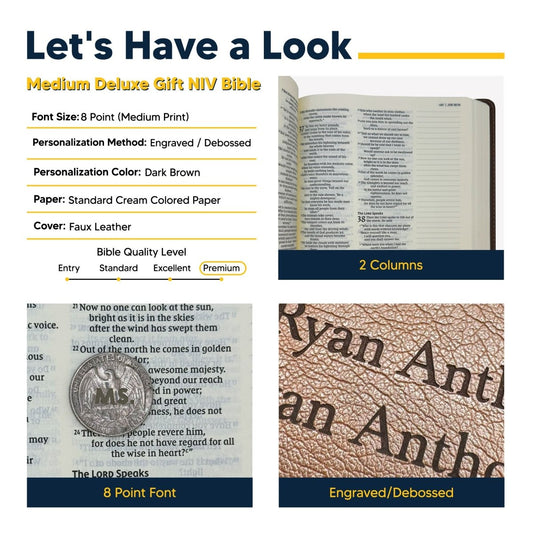 NIV Brown Standard Size Holy Bible Medium Print | God Bless America