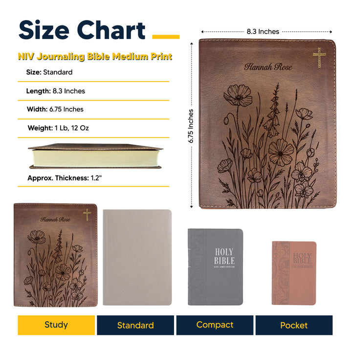 NIV Brown Standard Size Notetaking Holy Bible Medium Print | Bunch of Flowers