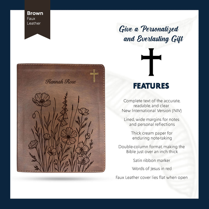NIV Brown Standard Size Notetaking Holy Bible Medium Print | Bunch of Flowers