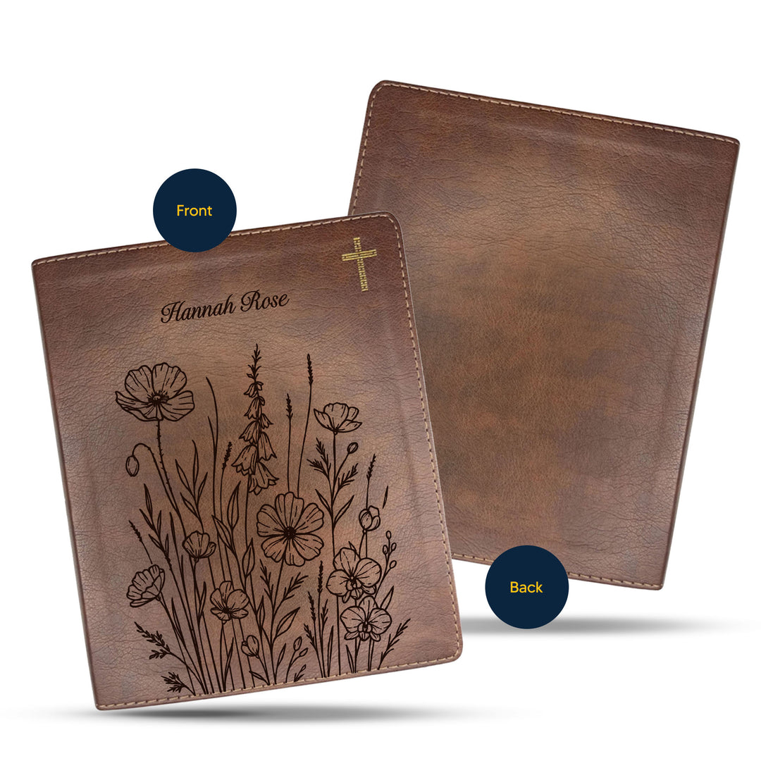 NIV Brown Standard Size Notetaking Holy Bible Medium Print | Bunch of Flowers