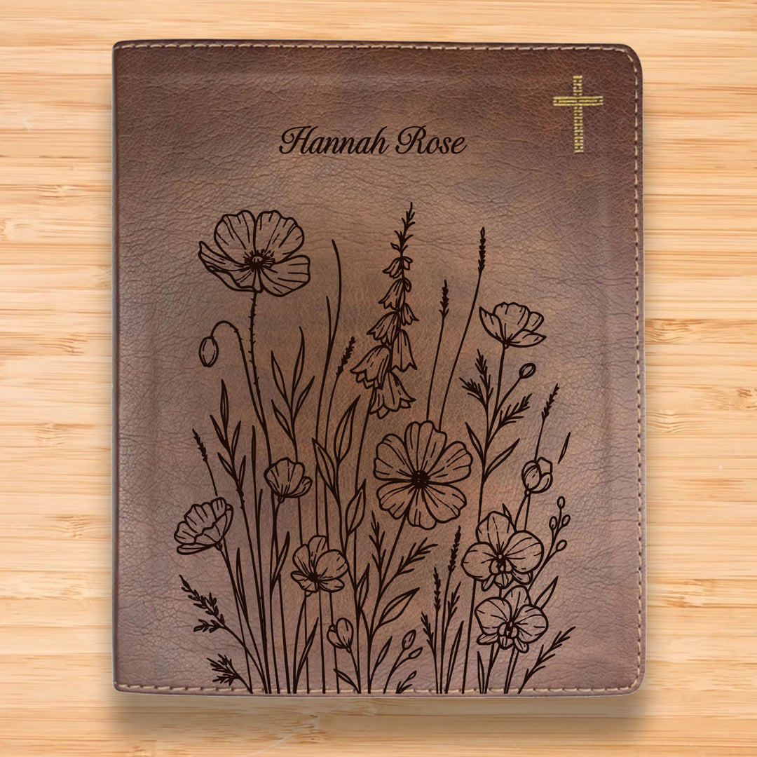 NIV Brown Standard Size Notetaking Holy Bible Medium Print | Bunch of Flowers