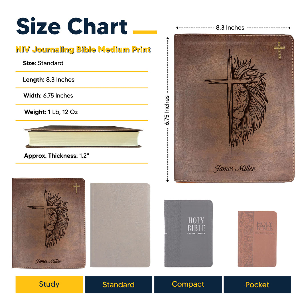 NIV Brown Standard Size Notetaking Holy Bible Medium Print | Cross + Lion