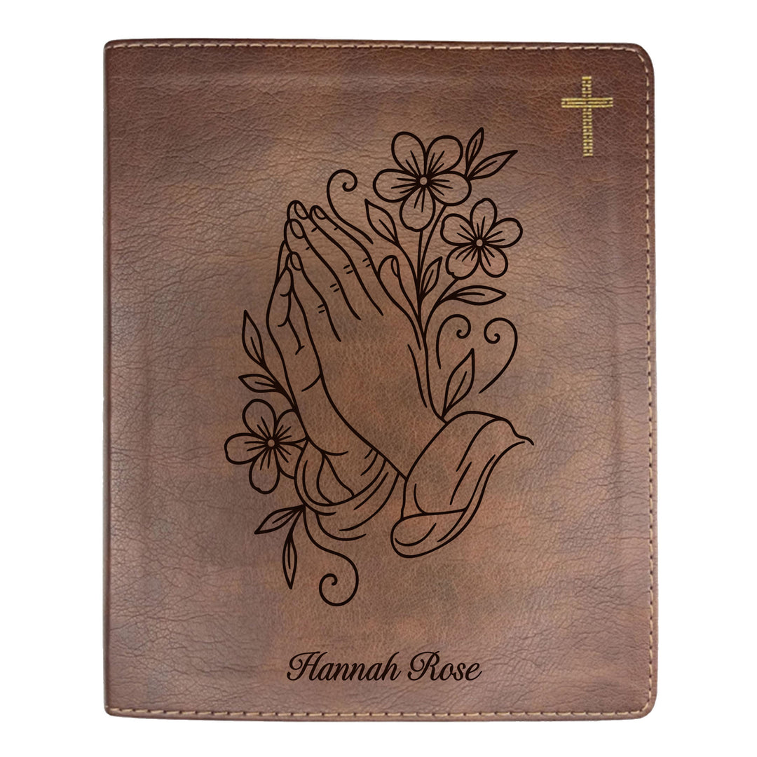 NIV Brown Standard Size Notetaking Holy Bible Medium Print | Praying Hand With Flowers