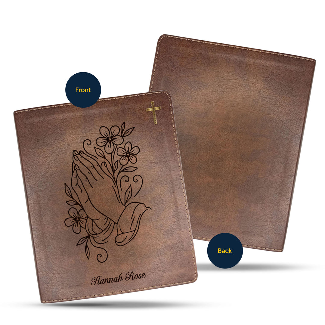 NIV Brown Standard Size Notetaking Holy Bible Medium Print | Praying Hand With Flowers