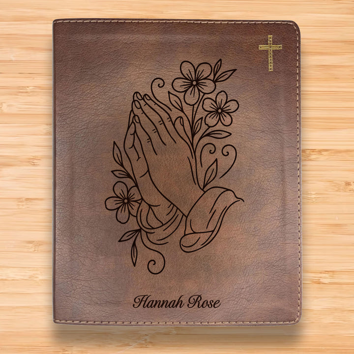 NIV Brown Standard Size Notetaking Holy Bible Medium Print | Praying Hand With Flowers