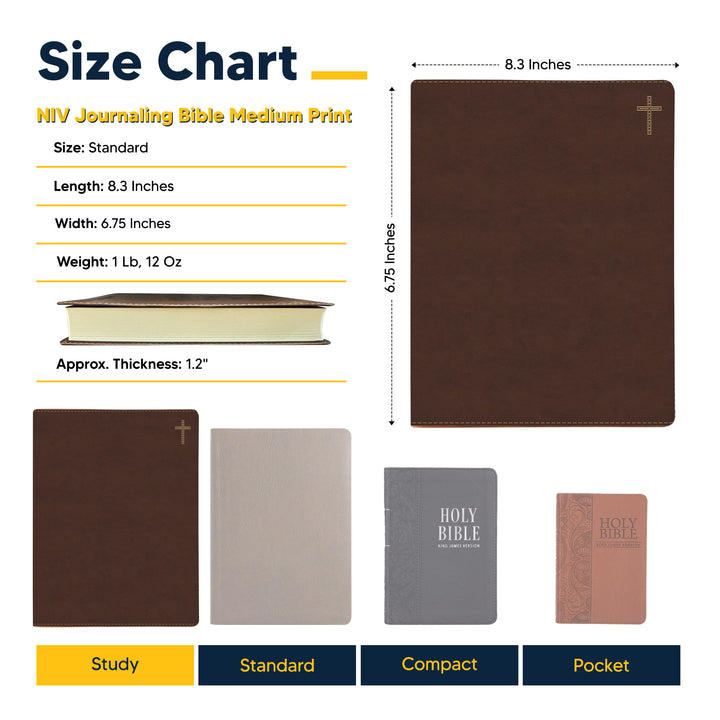 NIV Brown Standard Size Journaling Holy Bible Medium Print | Cross And a Sun Rays