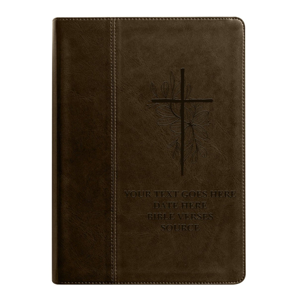 NLT Brown Standard Size Holy Bible Medium Print | Floral and Cross