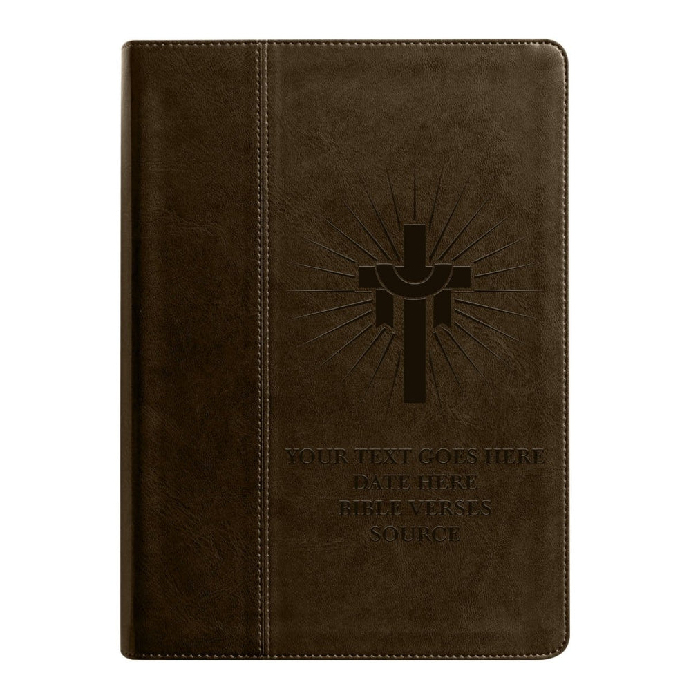 NLT Brown Standard Size Holy Bible Medium Print | Cross With Sun Rays