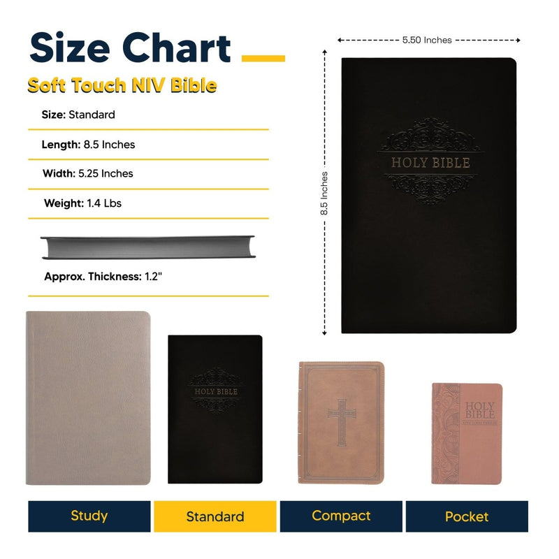 NIV Black Standard Size Soft Touch Holy Bible Small Print