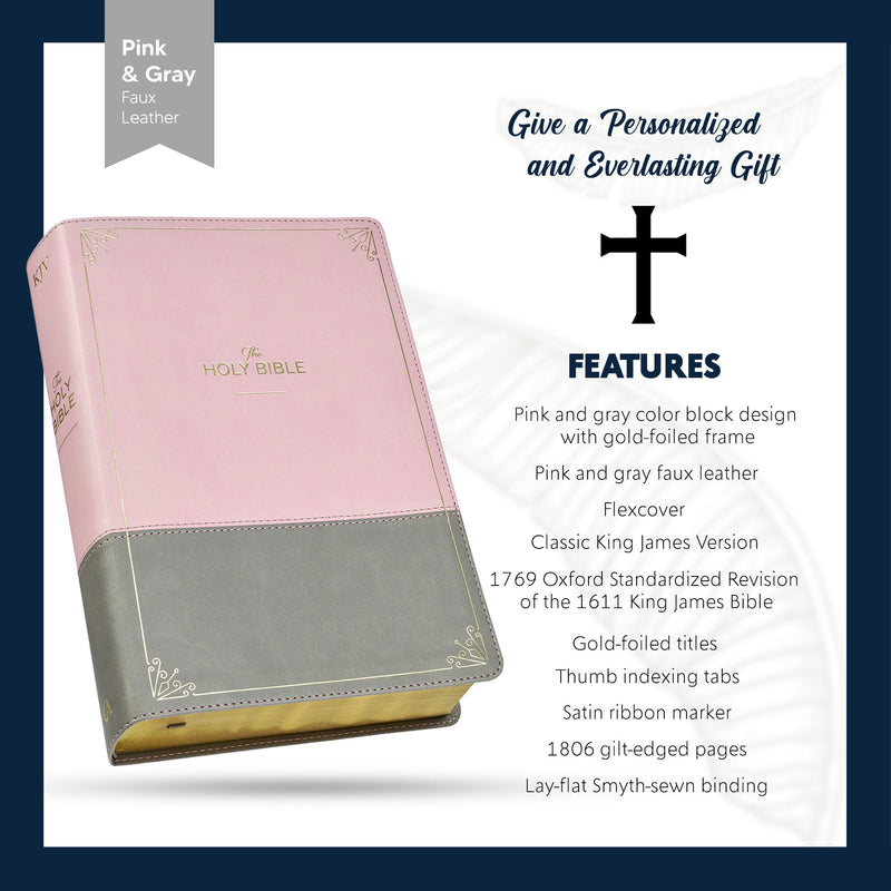 KJV Pink Gray Study Size Holy Bible Giant Print