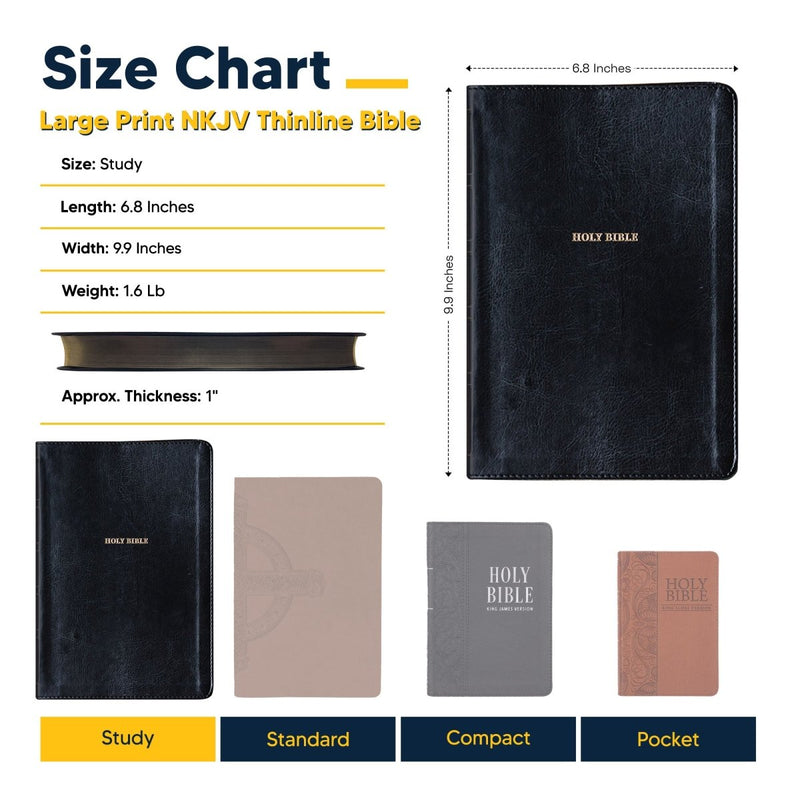 NKJV Black Study Size Thinline Holy Bible Large Print