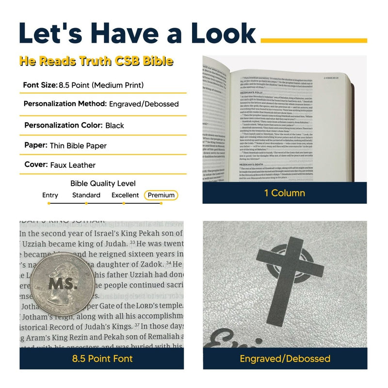 Personalized CSB He Reads Truth Community Study Bible Faux Leather Medium Print Size FULL COVER with Be the Light Gray| Shepherds Shelf