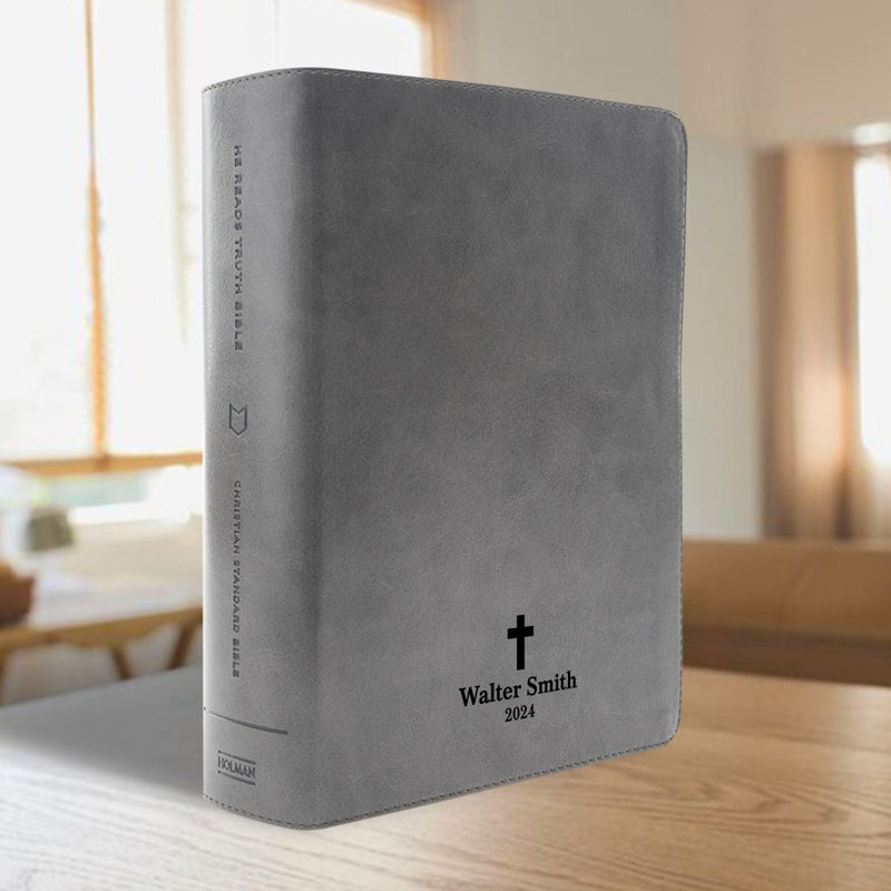 Personalized CSB He Reads Truth Community Study Bible Faux Leather Medium Print Size FULL COVER with Christian Cross  Gray | Shepherds Shelf