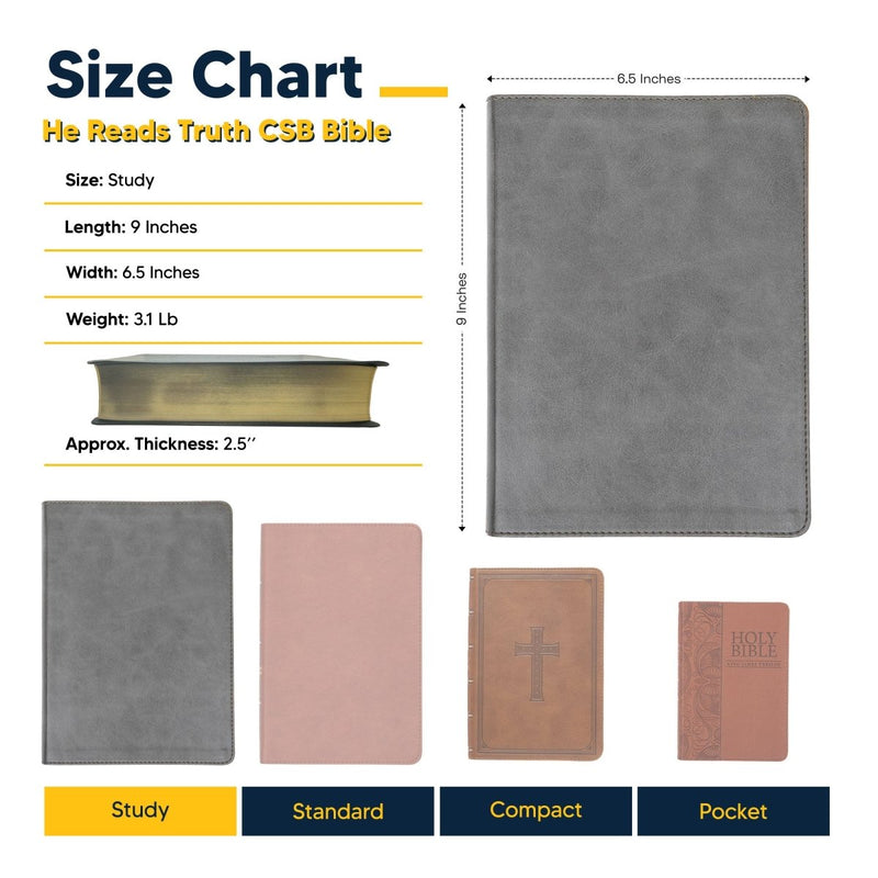 Personalized CSB He Reads Truth Community Study Bible Faux Leather Medium Print Size FULL COVER with Christian Cross  Gray | Shepherds Shelf