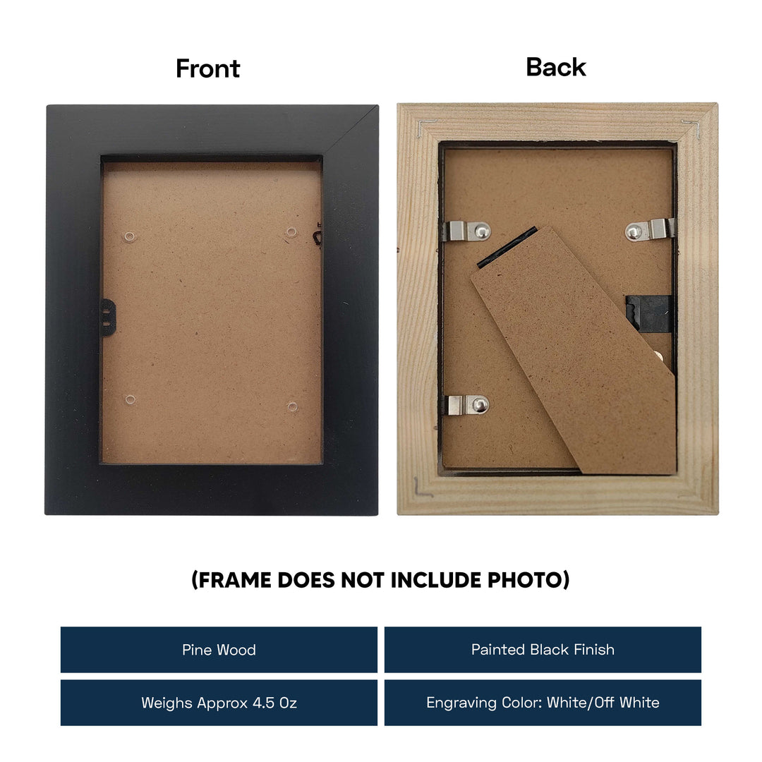 Engraved Pine Wood Picture Frame –  Tabletop Photo Display with Acrylic Glazing in White/Off-White | Black | Sizes: 3x5 & 5x7