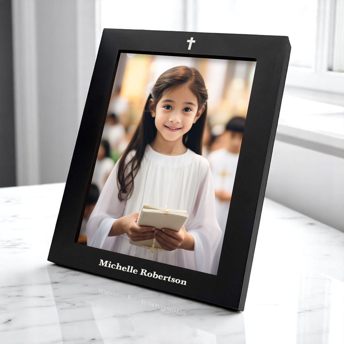 Engraved Pine Wood Picture Frame –  Tabletop Photo Display with Acrylic Glazing in White/Off-White | Black | Sizes: 3x5 & 5x7