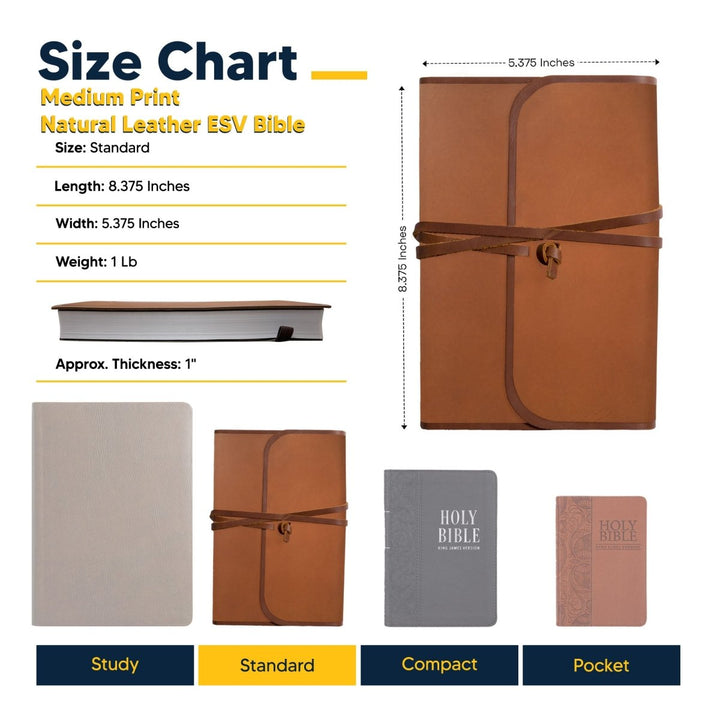 Personalized ESV Thinline Bible Natural Leather Medium Print Size with Flap and Strap | Shepherds Shelf