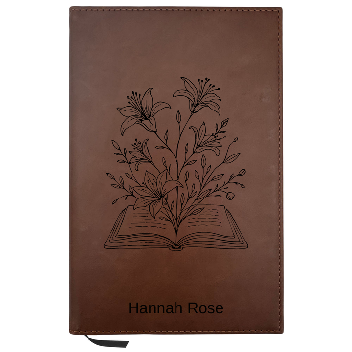 Personalized Brown Leatherette Journal Notebook | Blooming Flowers
