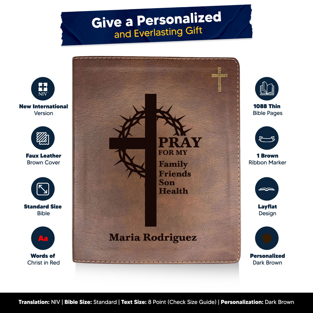 NIV Brown Standard Size Journaling Holy Bible Medium Print | Crown of Thorns