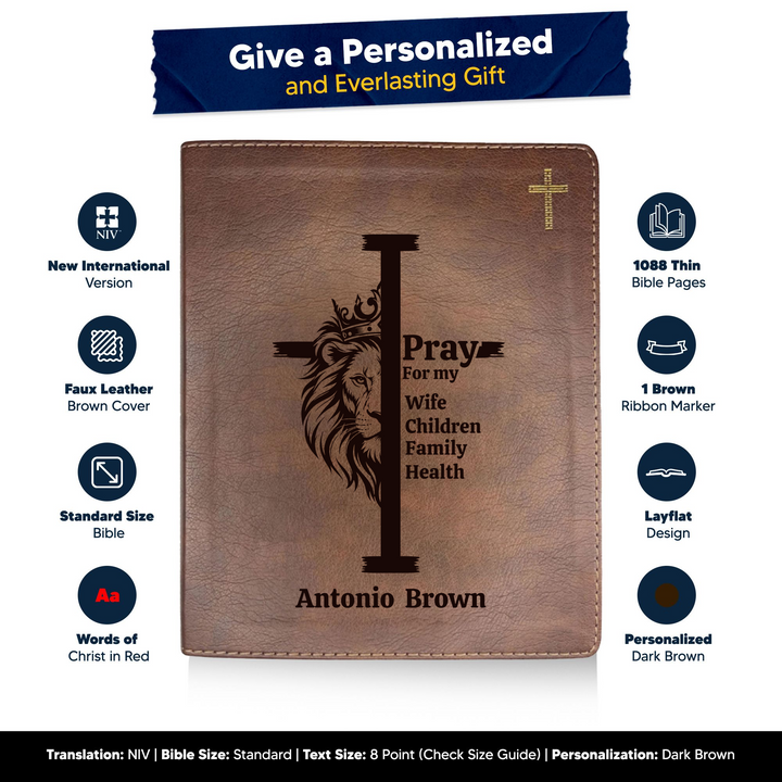 NIV Brown Standard Size Journaling Holy Bible Medium Print | Regal Lion Cross