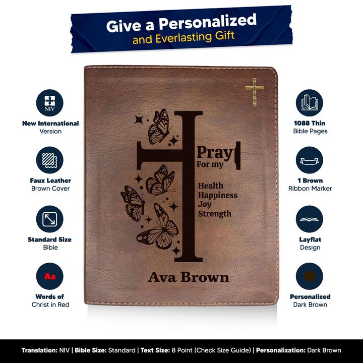 NIV Brown Standard Size Journaling Holy Bible Medium Print | Butterflies Cross