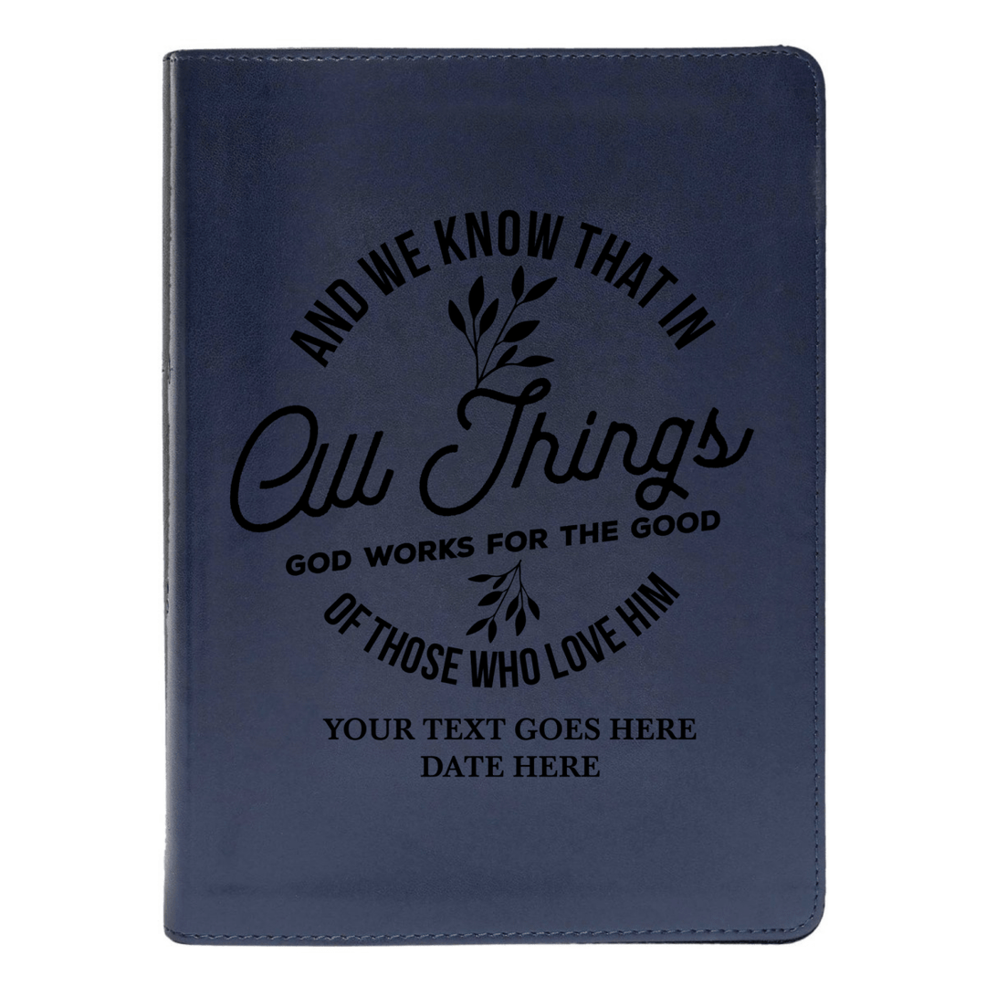 Personalized CSB She Reads Truth Community Study Bible Faux Leather Medium Print Size FULL COVER with  All Things God Works For Good Blue | Shepherds Shelf