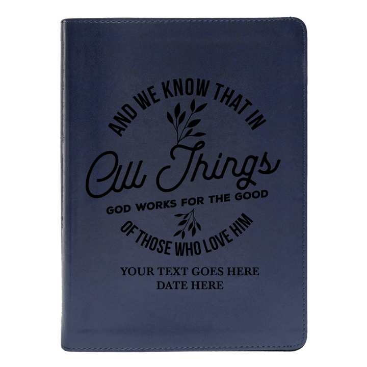 Personalized CSB She Reads Truth Community Study Bible Faux Leather Medium Print Size FULL COVER with  All Things God Works For Good Blue | Shepherds Shelf