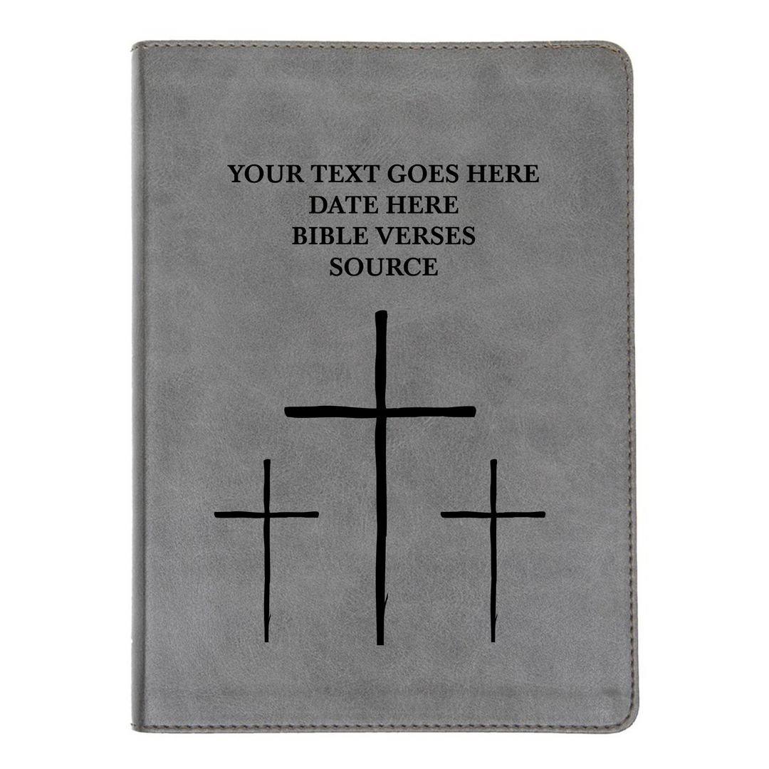 Personalized CSB He Reads Truth Community Study Bible Faux Leather Medium Print Size FULL COVER with The Three cross Gray | Shepherds Shelf