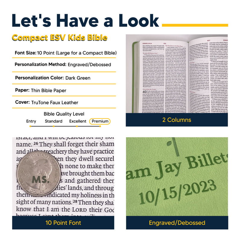 ESV Green Compact Size Kids Holy Bible Small Print