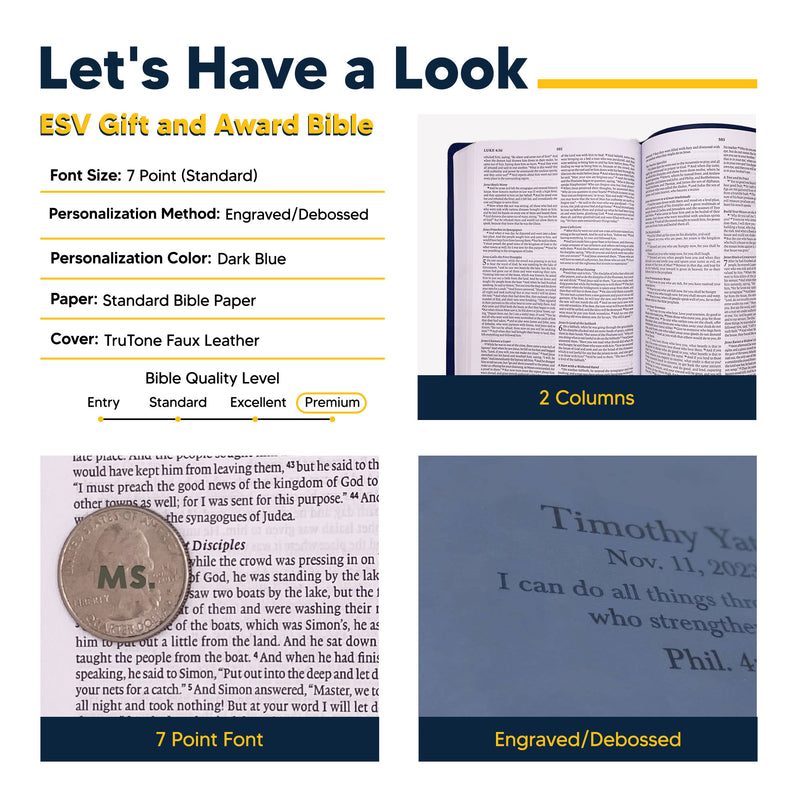 ESV Blue Standard Size TruTone Holy Bible Small Print