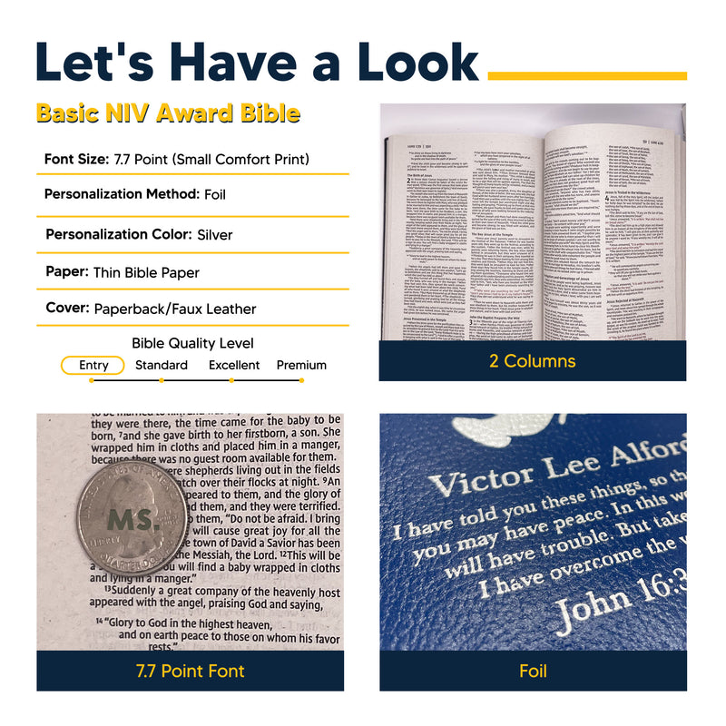 NIV Blue Standard Size Holy Bible Small Print