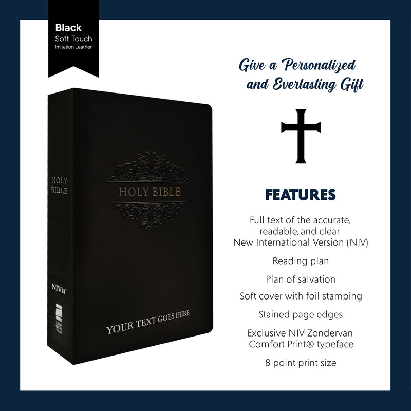 NIV Black Standard Size Soft Touch Holy Bible Small Print