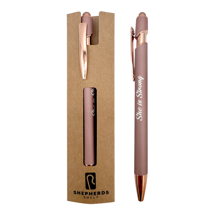 She is Strong Rose Gold Metal Stylus Pen Black Ink, Pink