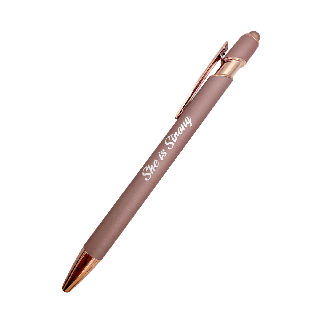 She is Strong Rose Gold Metal Stylus Pen Black Ink, Pink