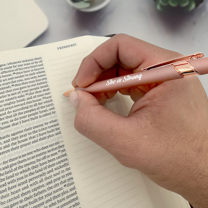 She is Strong Rose Gold Metal Stylus Pen Black Ink, Pink