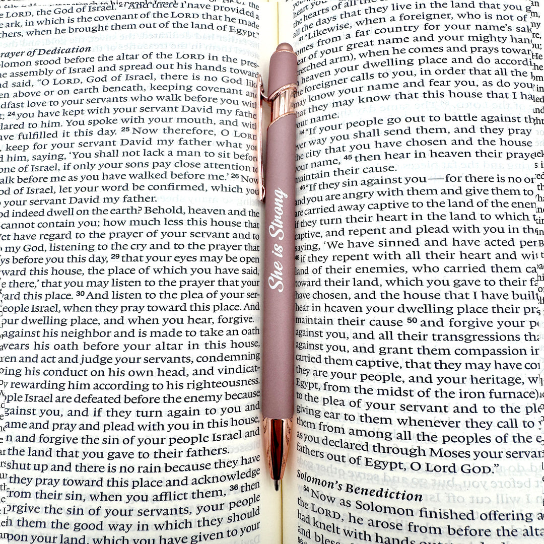 She is Strong Rose Gold Metal Stylus Pen Black Ink, Pink