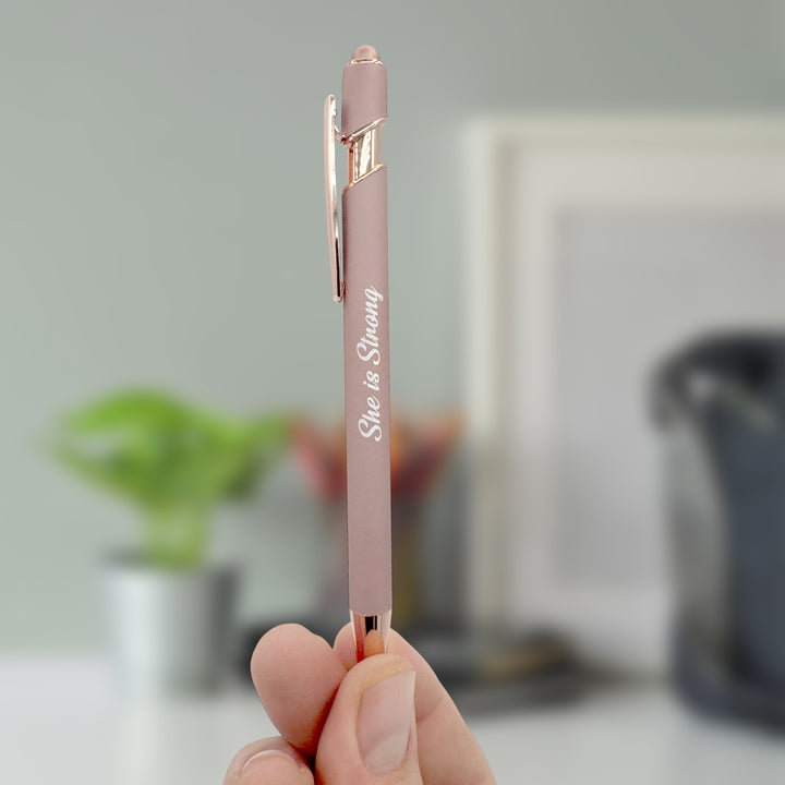 She is Strong Rose Gold Metal Stylus Pen Black Ink, Pink