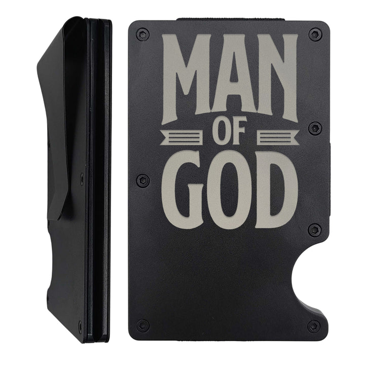 Personalized Thin Metal Wallet Custom with Man of God | Black