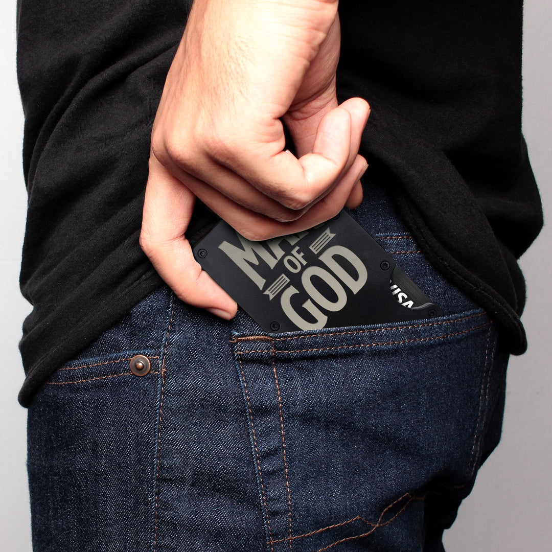 Personalized Thin Metal Wallet Custom with Man of God | Black